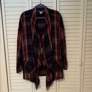 Lucky Brand Red and Black Plaid Cardigan
